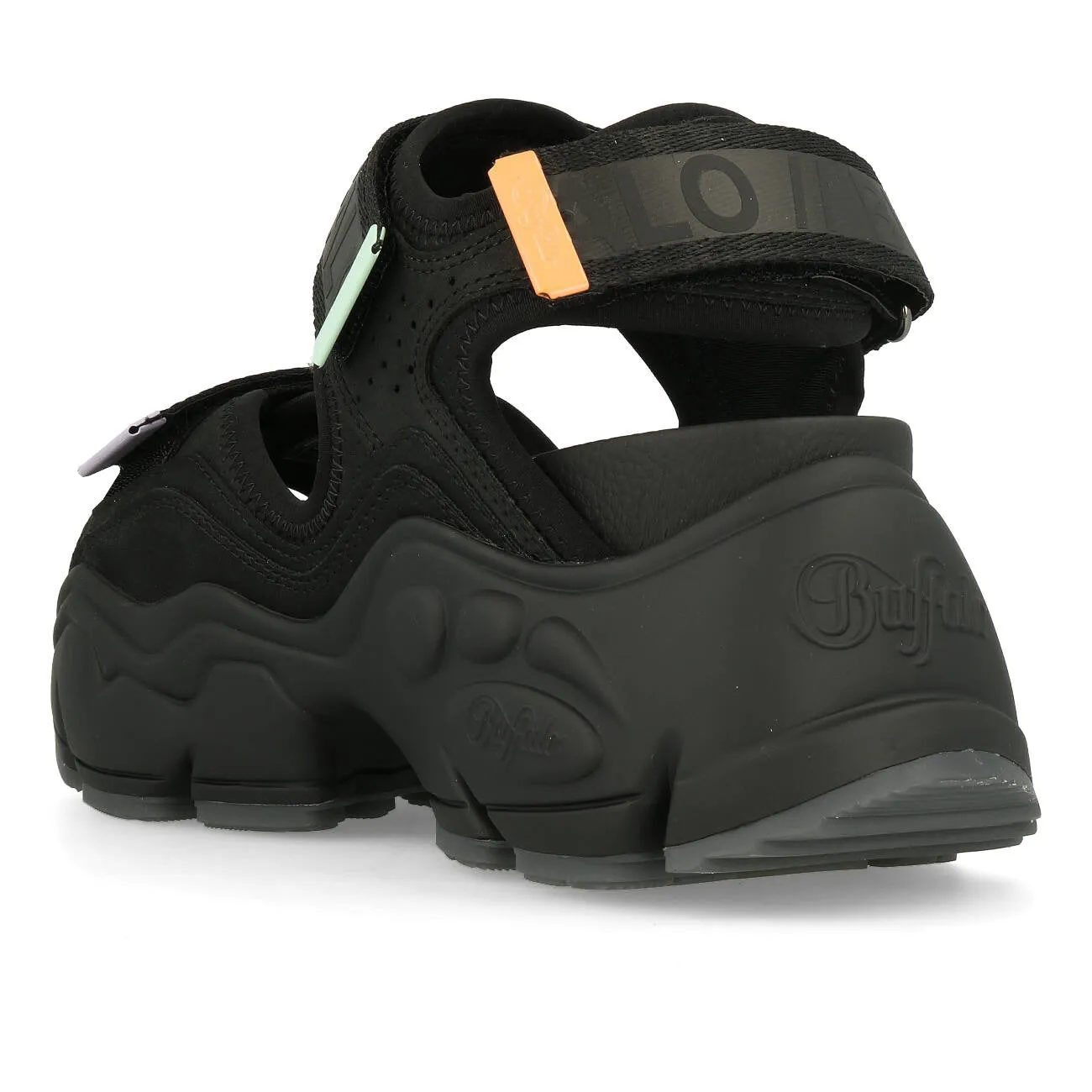 Buffalo Binary O Plateau Sandale Damen Vegan Nappa Nylon Black