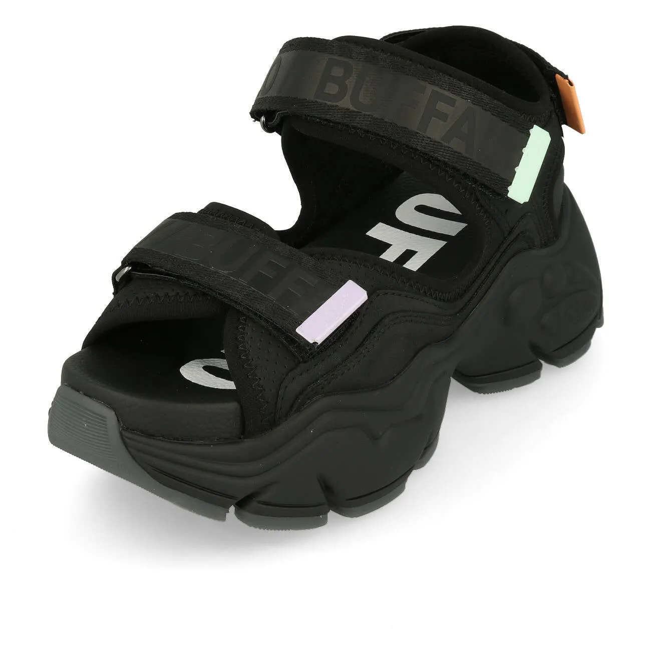 Buffalo Binary O Plateau Sandale Damen Vegan Nappa Nylon Black