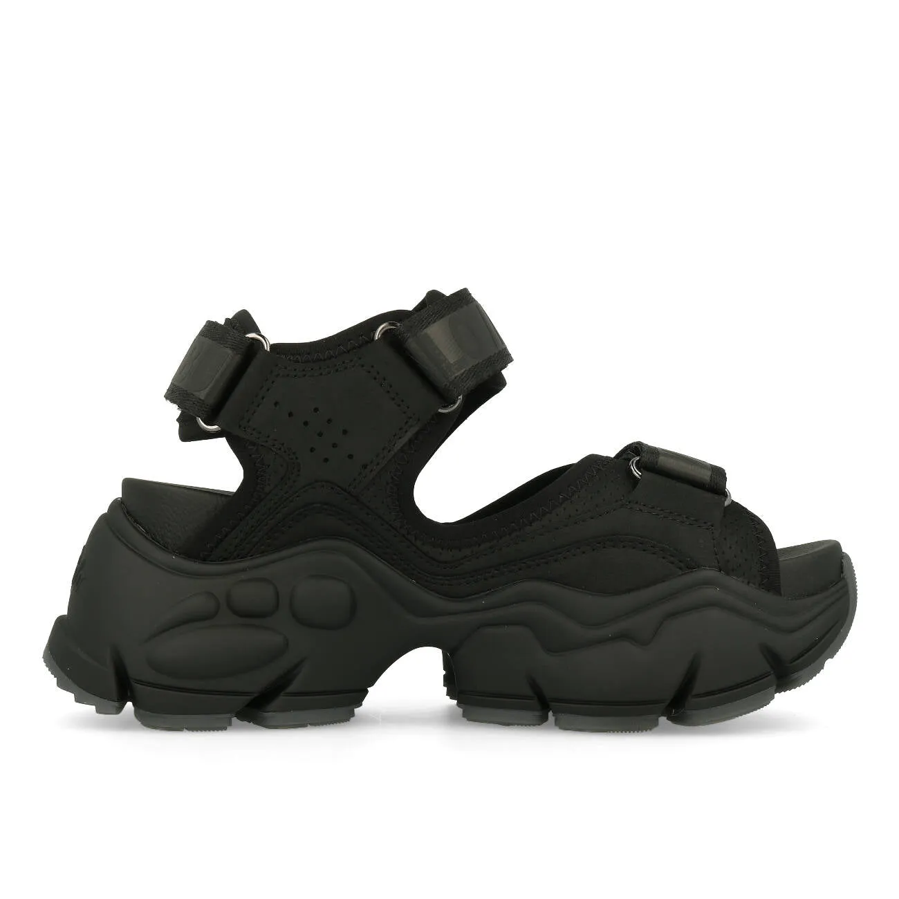 Buffalo Binary O Plateau Sandale Damen Vegan Nappa Nylon Black