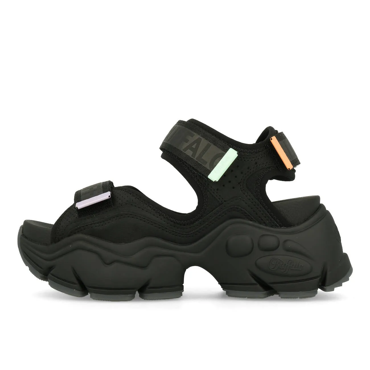 Buffalo Binary O Plateau Sandale Damen Vegan Nappa Nylon Black