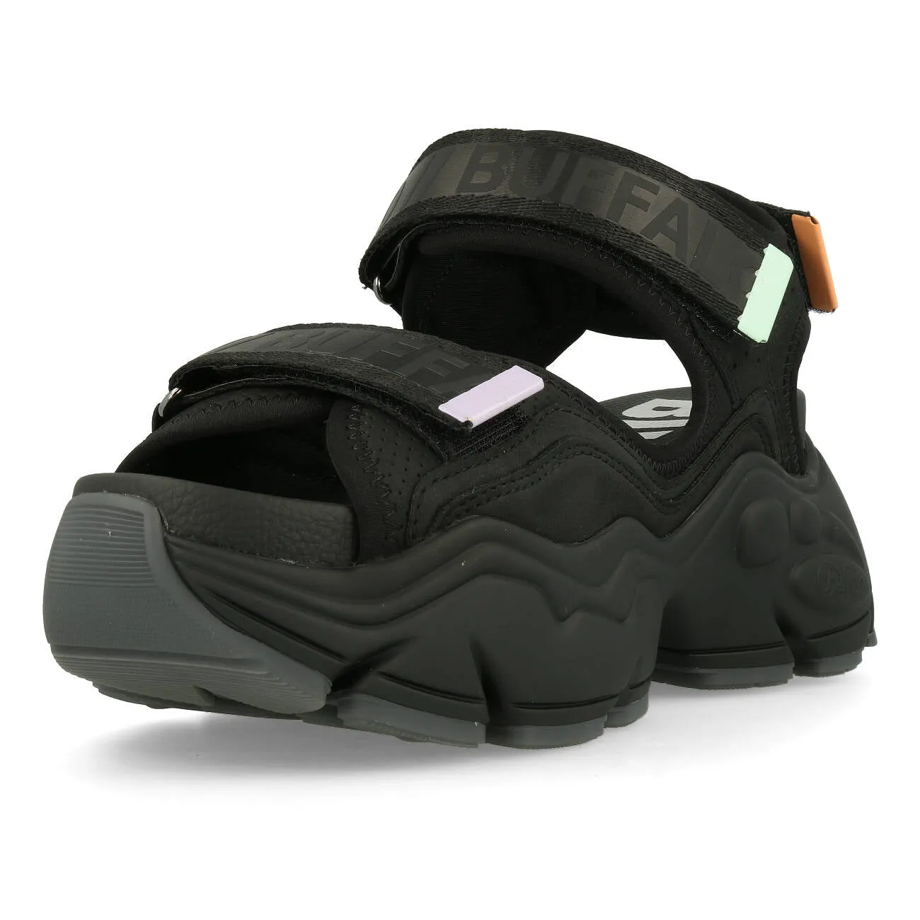 Buffalo Binary O Plateau Sandale Damen Vegan Nappa Nylon Black