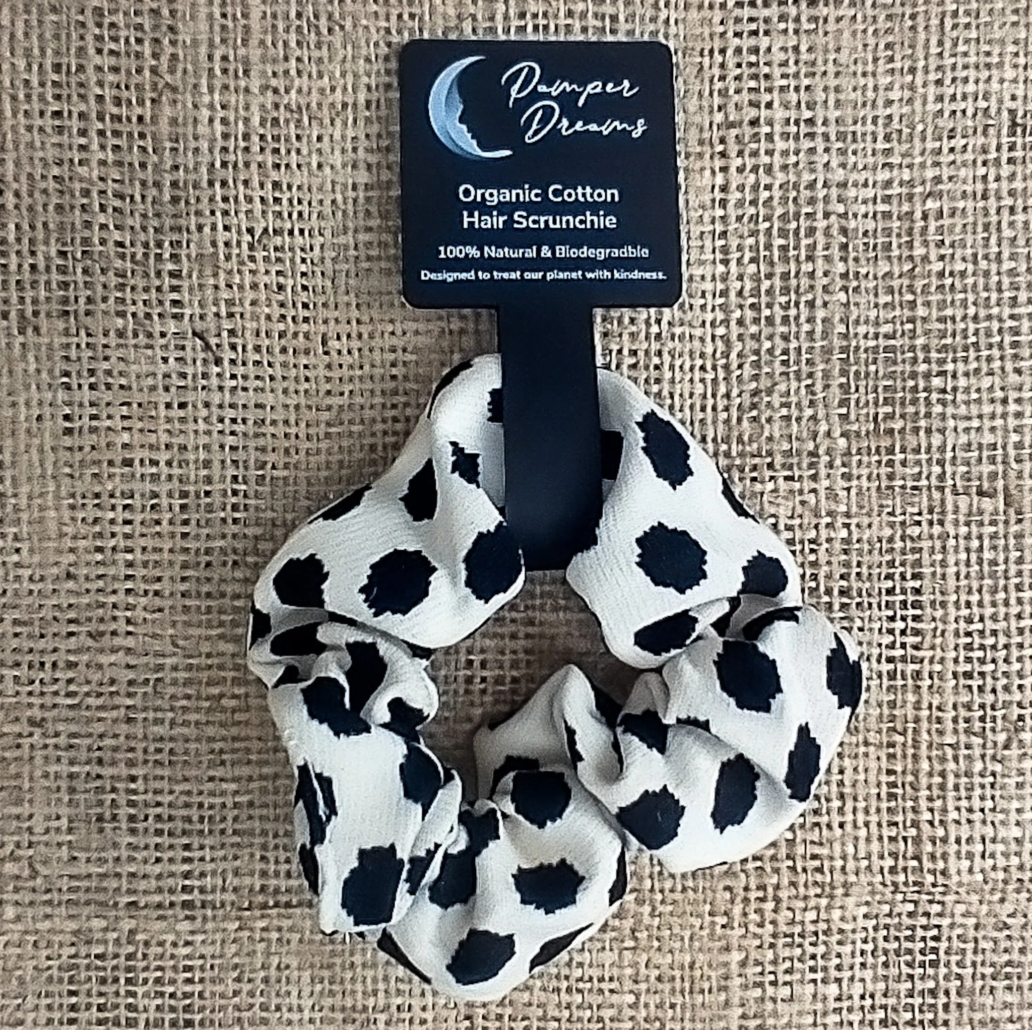 Cream & Black Animal Print Organic Cotton Eco-Friendly Hair Scrunchies