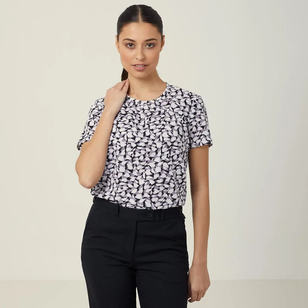 Ladies Antibacterial Petal Print Short Sleeve Top - CATUFA