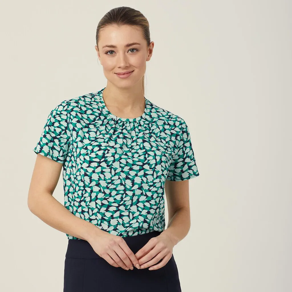 Ladies Antibacterial Petal Print Short Sleeve Top - CATUFA