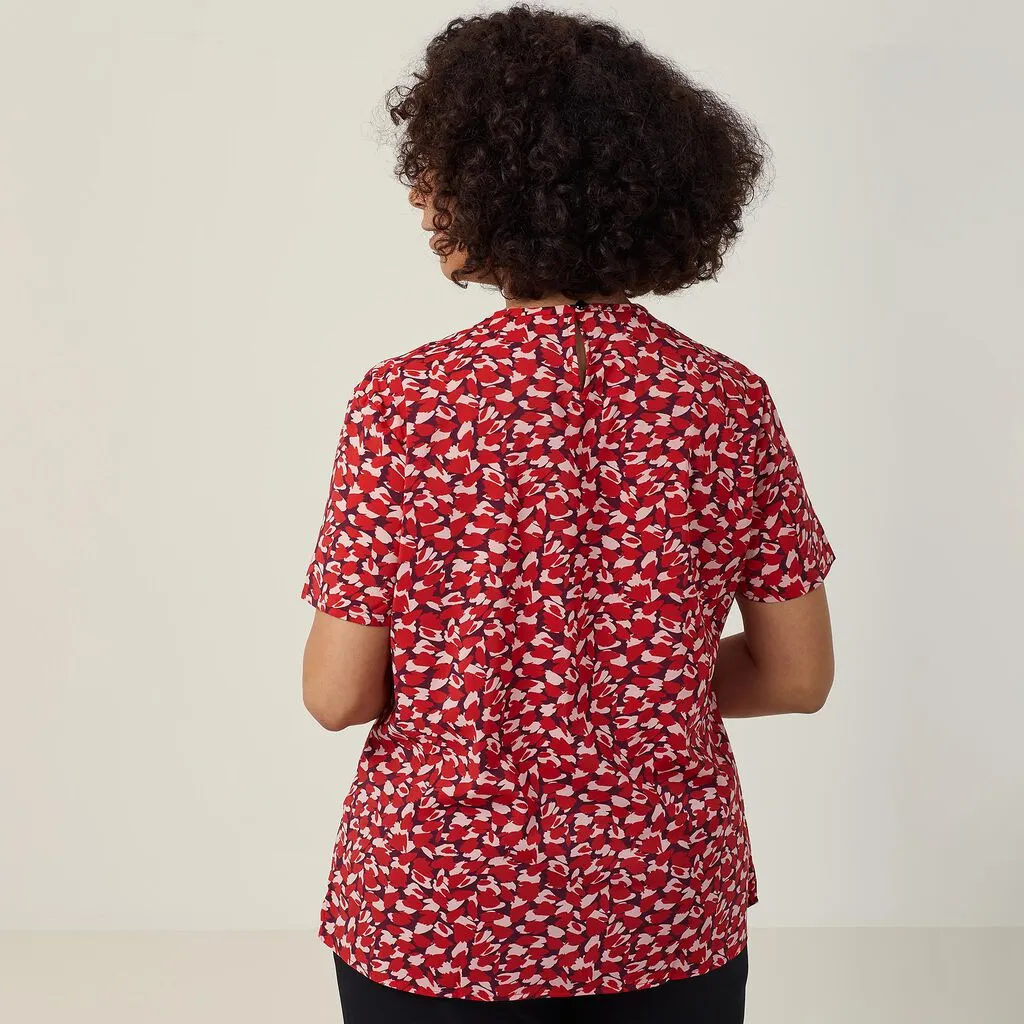 Ladies Antibacterial Petal Print Short Sleeve Top - CATUFA