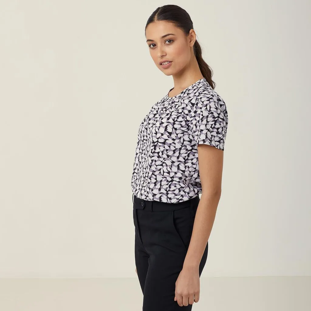Ladies Antibacterial Petal Print Short Sleeve Top - CATUFA