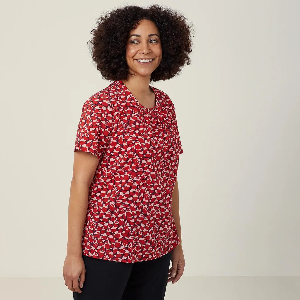 Ladies Antibacterial Petal Print Short Sleeve Top - CATUFA