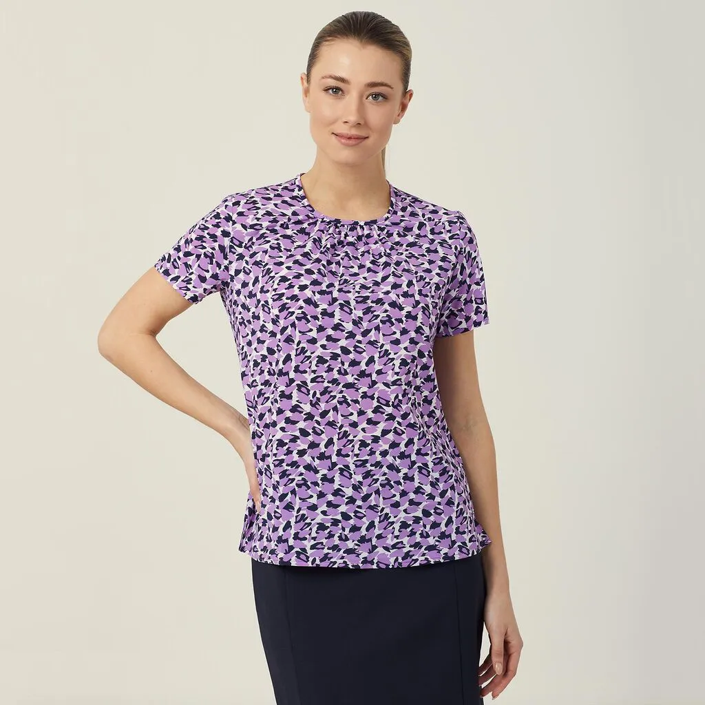 Ladies Antibacterial Petal Print Short Sleeve Top - CATUFA