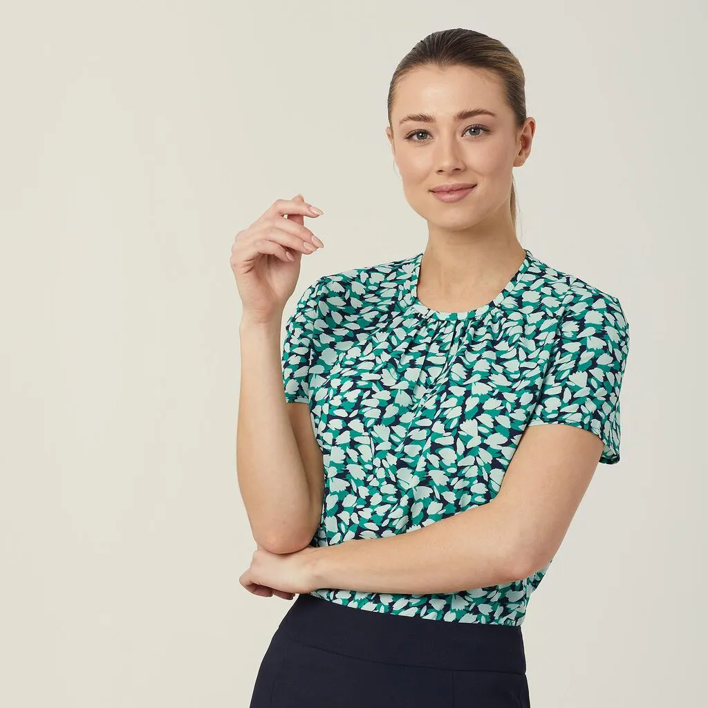 Ladies Antibacterial Petal Print Short Sleeve Top - CATUFA