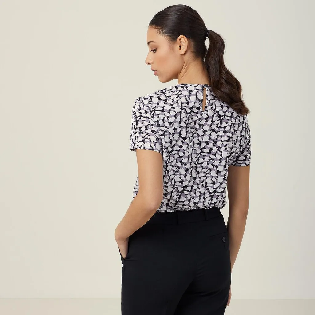 Ladies Antibacterial Petal Print Short Sleeve Top - CATUFA