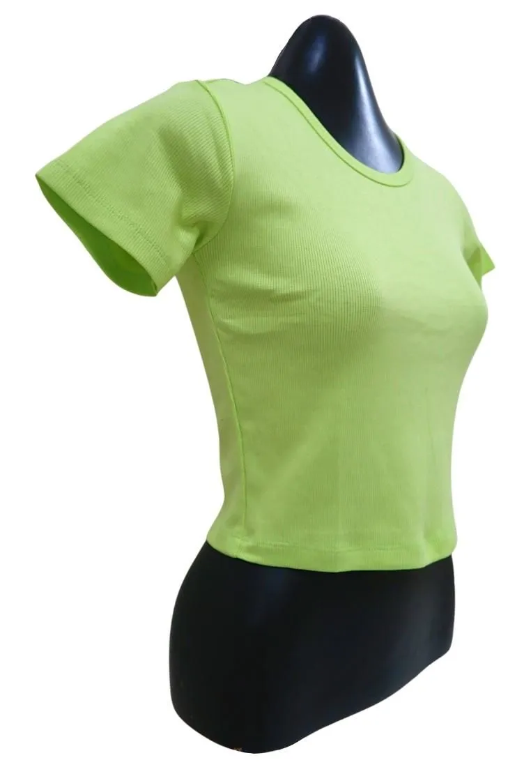 Landmark Cropped Round Neck Mini Sleeves Girls Teens tshirt - Apple Green