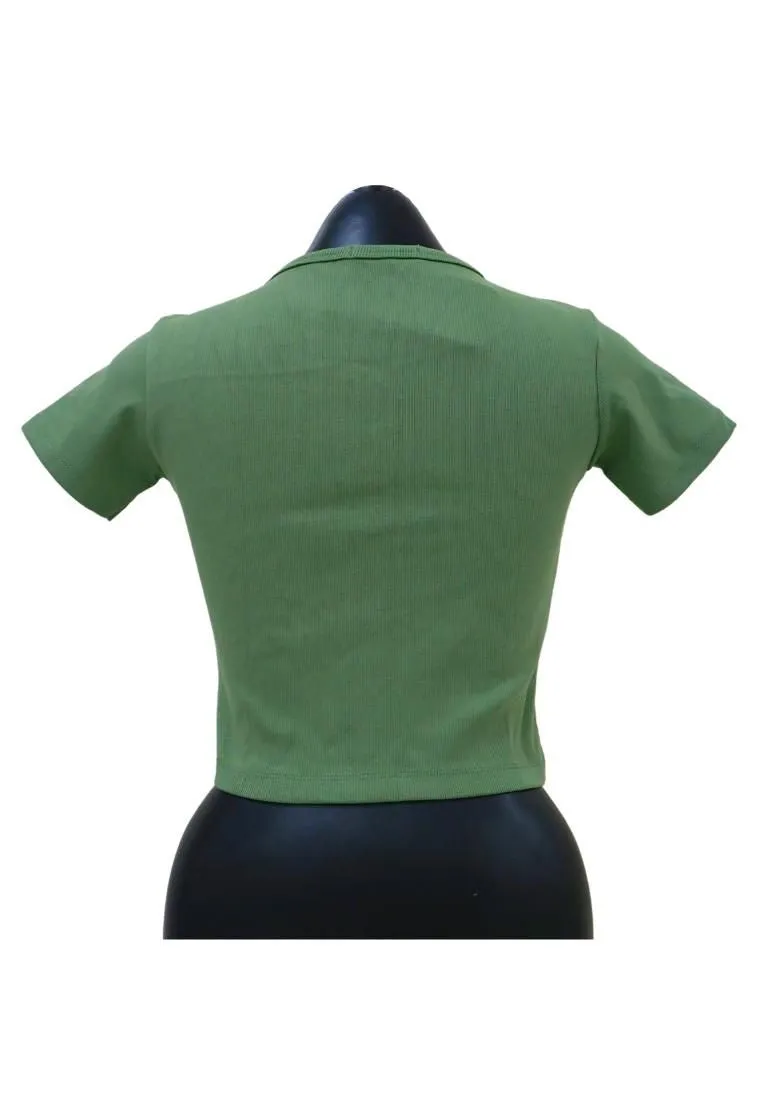 Landmark Cropped Round Neck Mini Sleeves Girls Teens tshirt - Olive Green