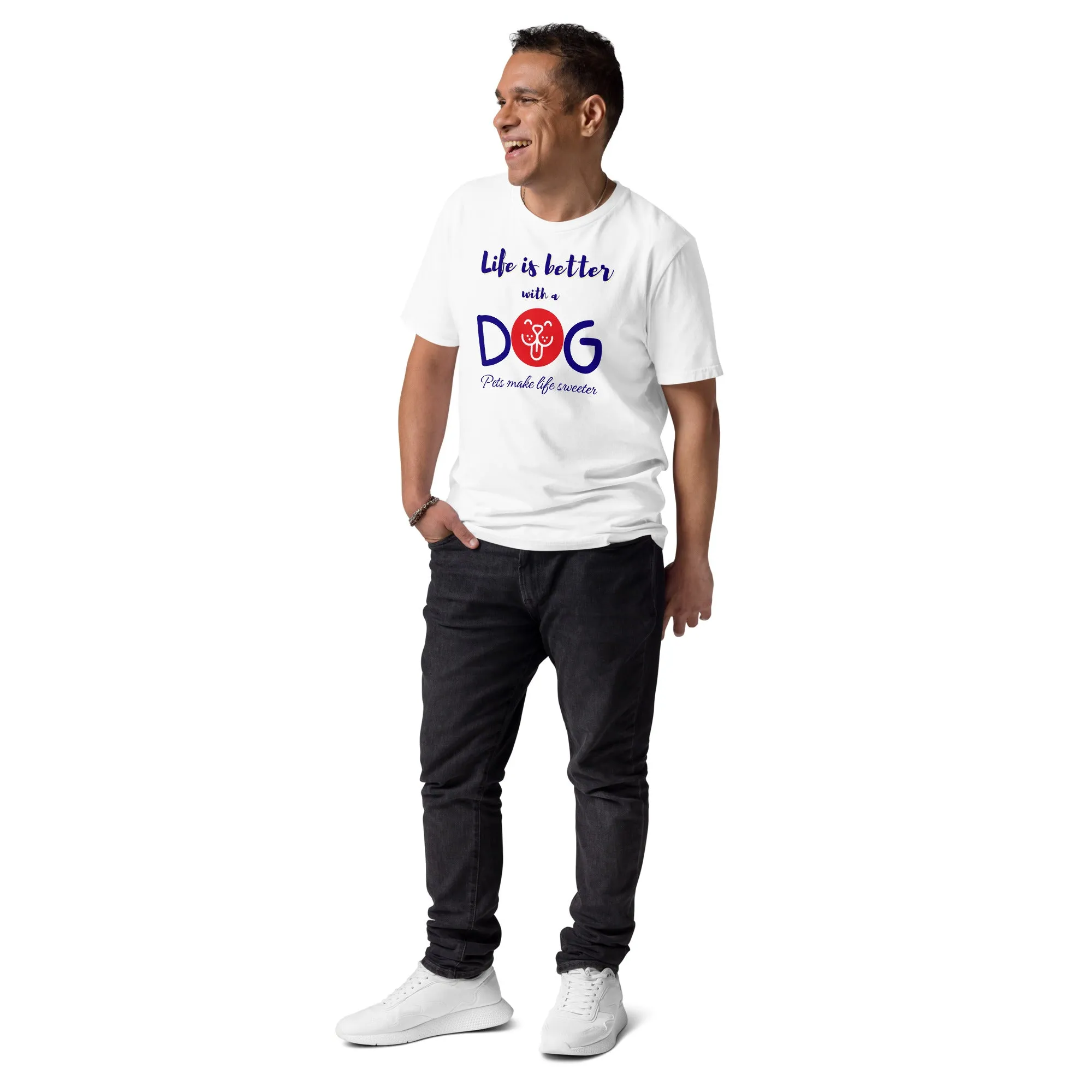 Life is better with a dog, eco friendly, vegan t-shirt