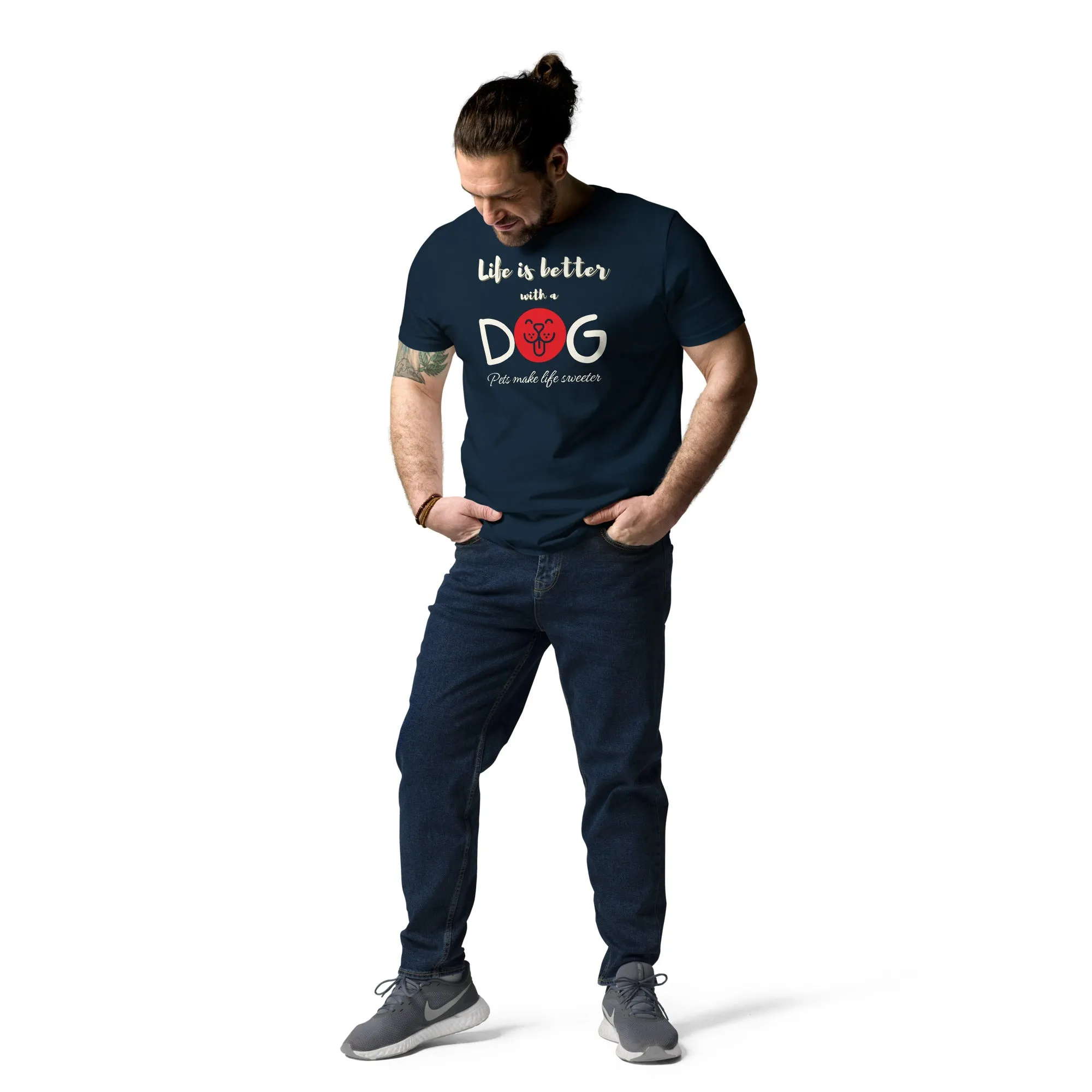 Life is better with a dog, eco friendly, vegan t-shirt