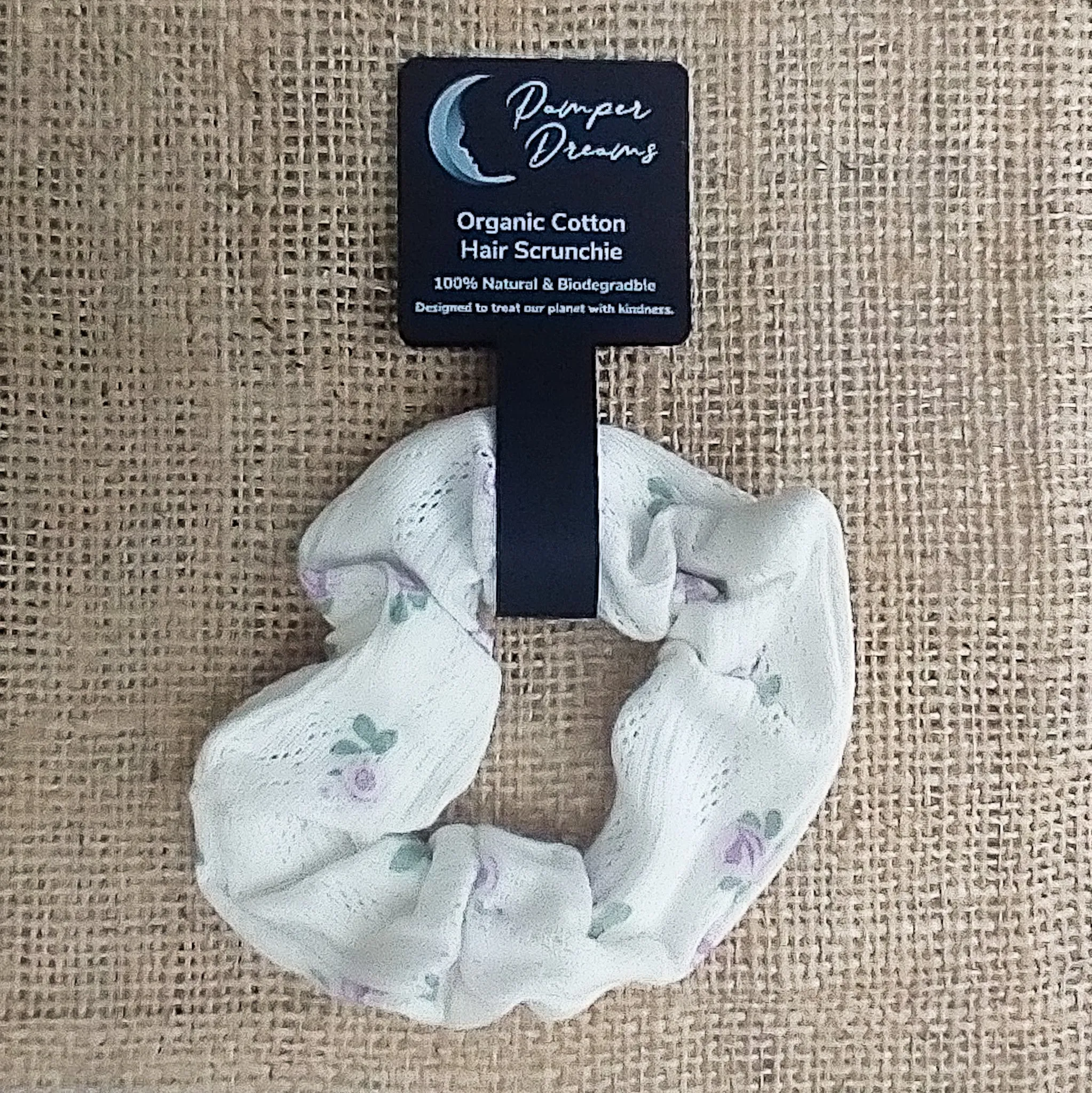 Lilac & Cream Floral Design Organic Cotton Eco-Friendly Hair Scrunchies