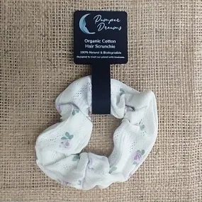 Lilac & Cream Floral Design Organic Cotton Eco-Friendly Hair Scrunchies