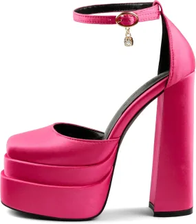 MERUMOTE Womens Sexy High Heels Platforms Pumps Square Toe Chunky Block Heels Rhinestone Party Shoes