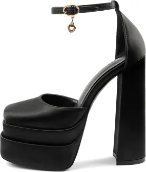 MERUMOTE Womens Sexy High Heels Platforms Pumps Square Toe Chunky Block Heels Rhinestone Party Shoes