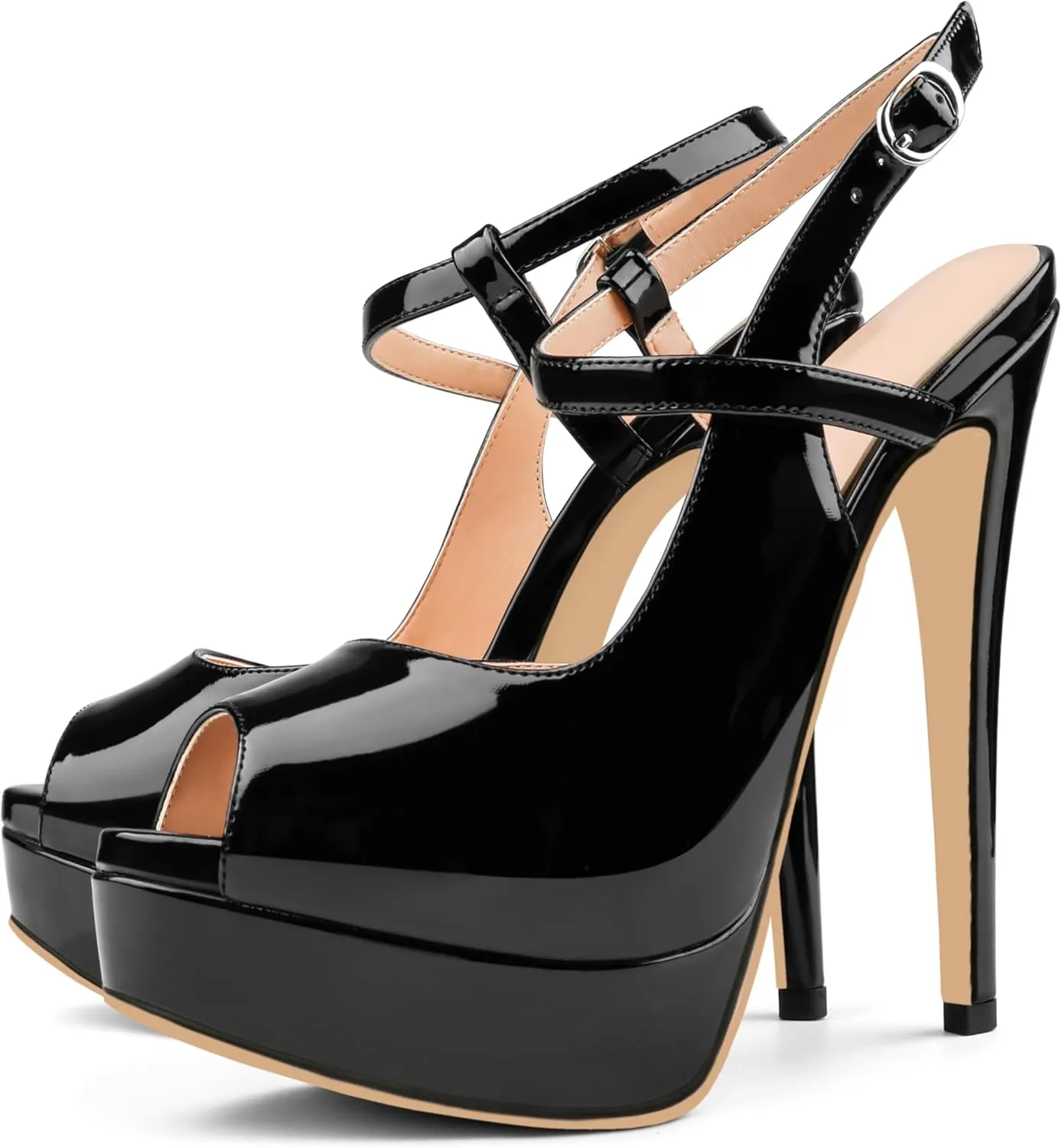 MERUMOTE Women's Slingback Shoes Peep Toe Platforms 6 inch Heels Bride Party Pumps