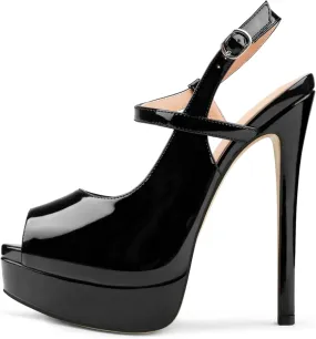 MERUMOTE Women's Slingback Shoes Peep Toe Platforms 6 inch Heels Bride Party Pumps