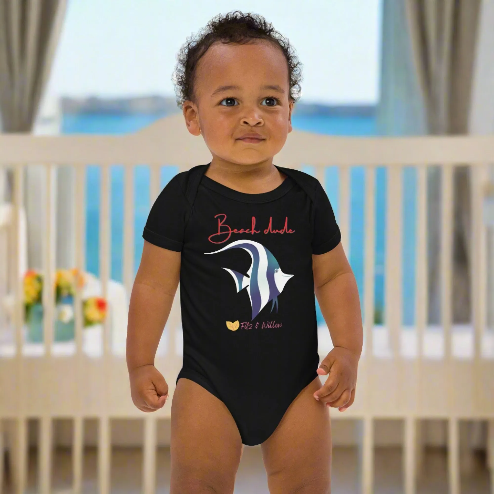 Organic cotton baby bodysuit, Beach dude