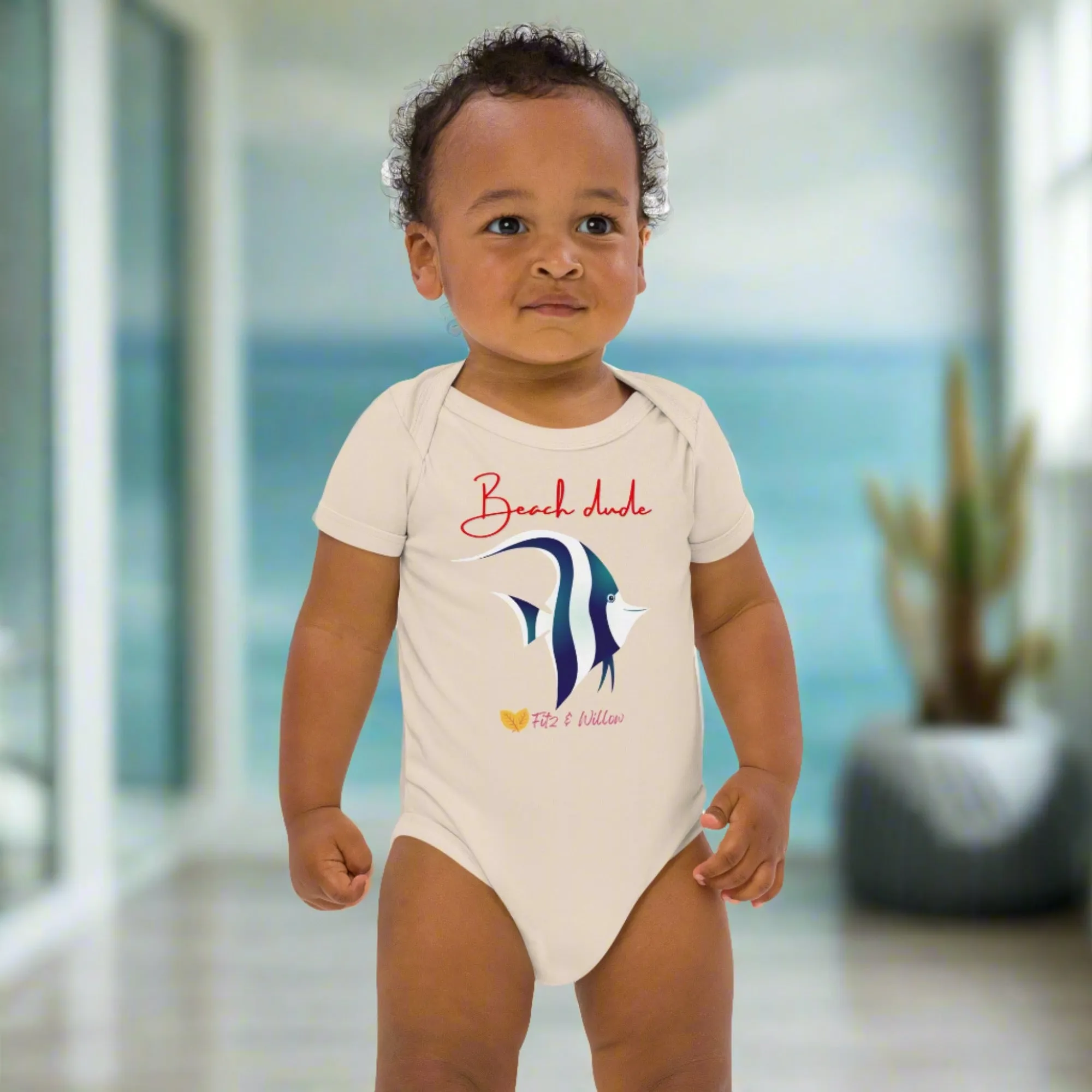 Organic cotton baby bodysuit, Beach dude