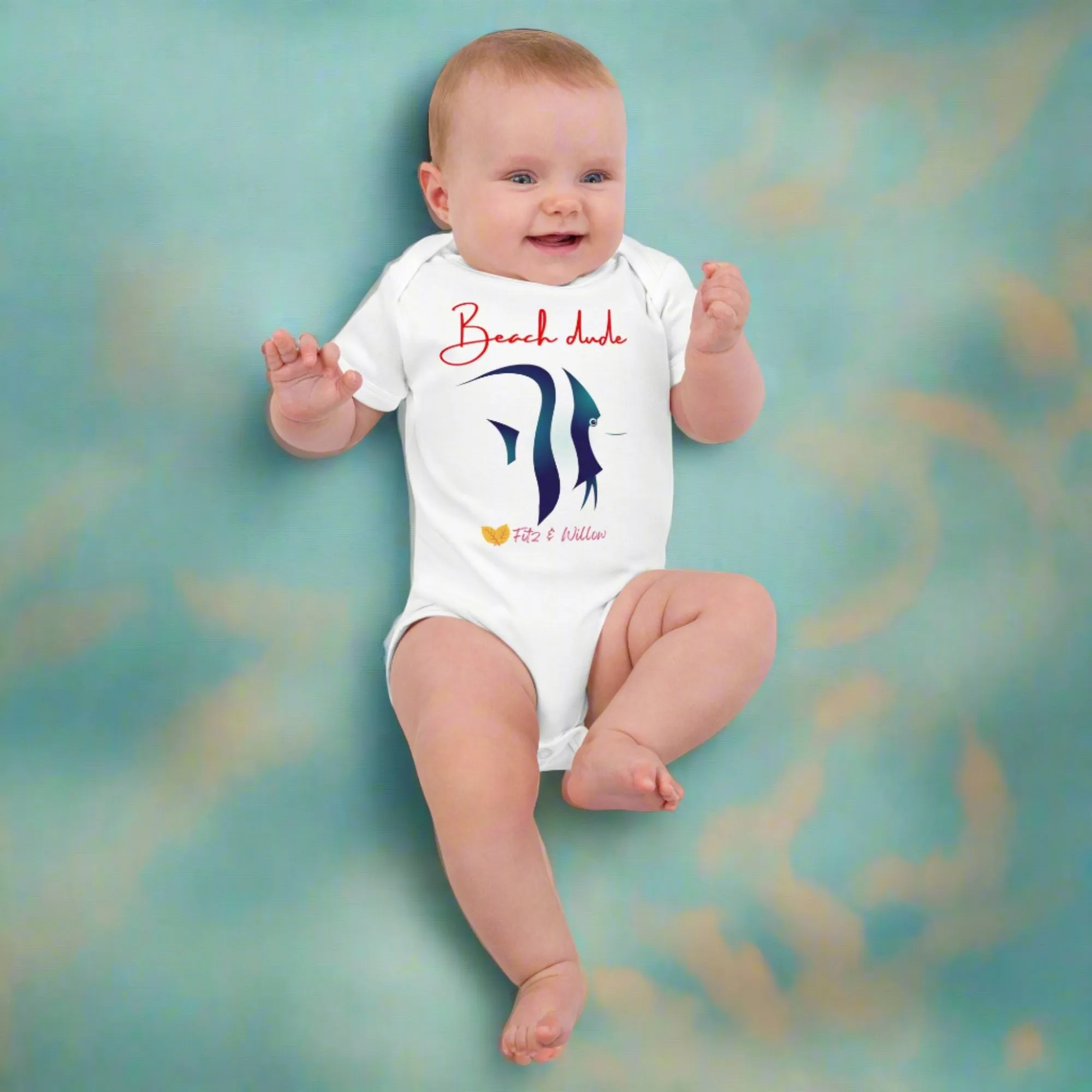 Organic cotton baby bodysuit, Beach dude