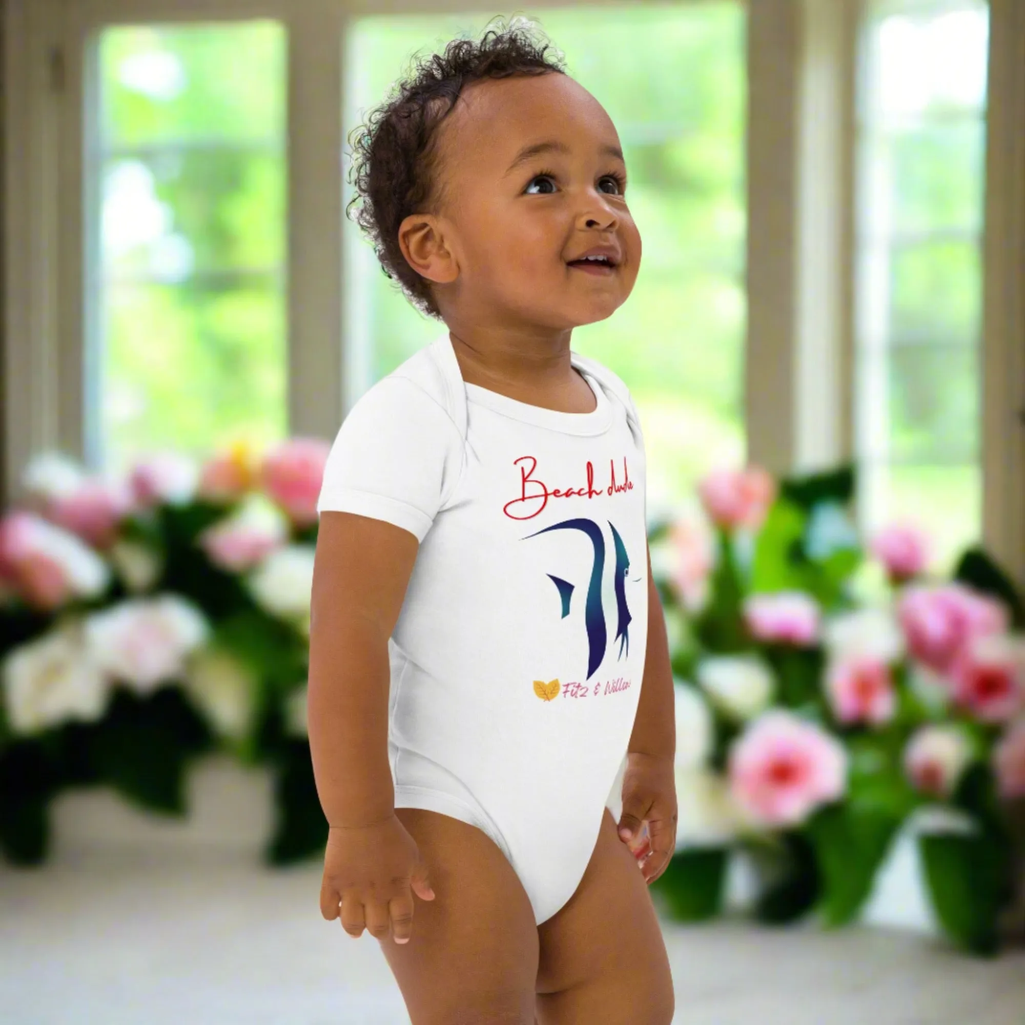 Organic cotton baby bodysuit, Beach dude
