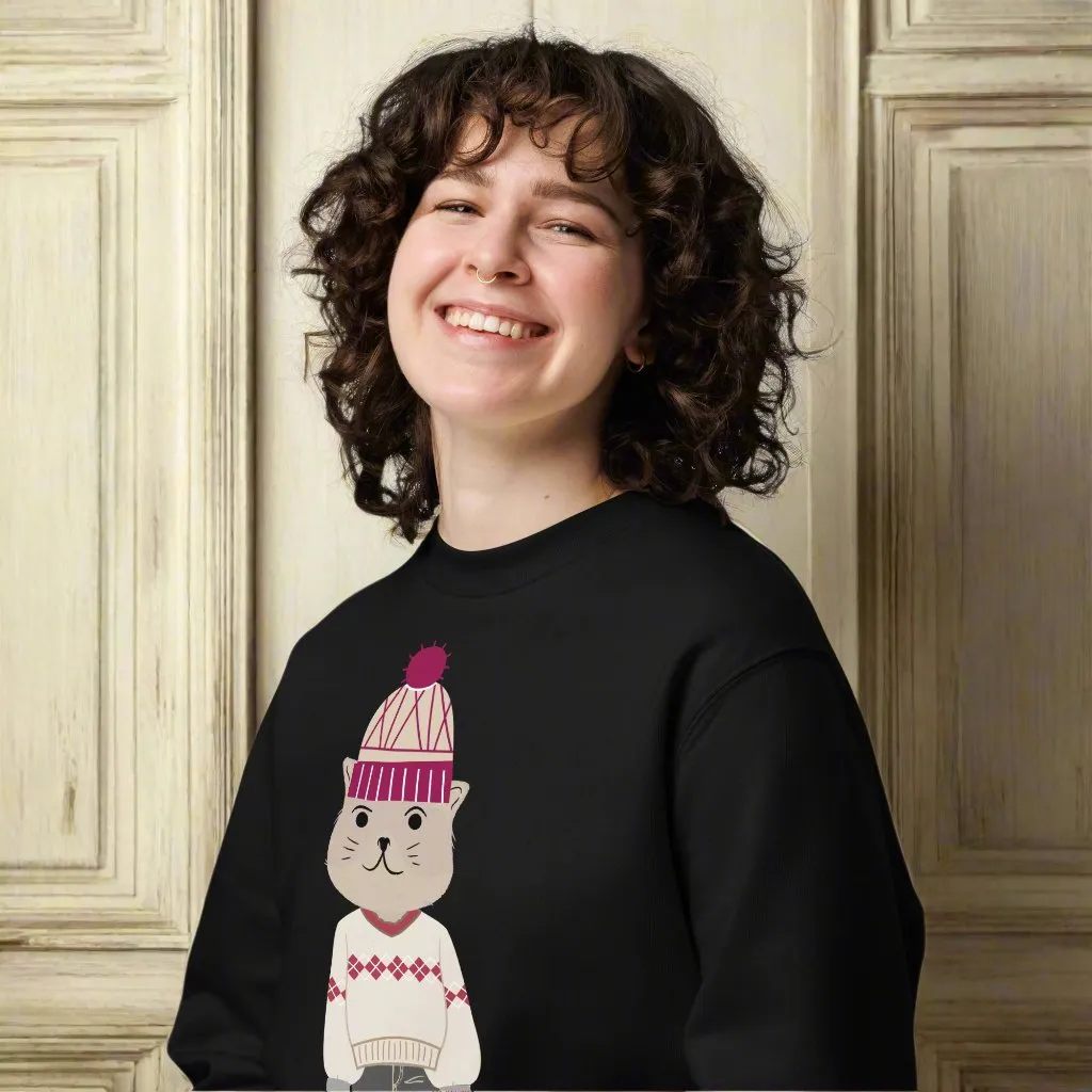 Organic Cotton Cat Design Sweatshirt for Cat Lovers
