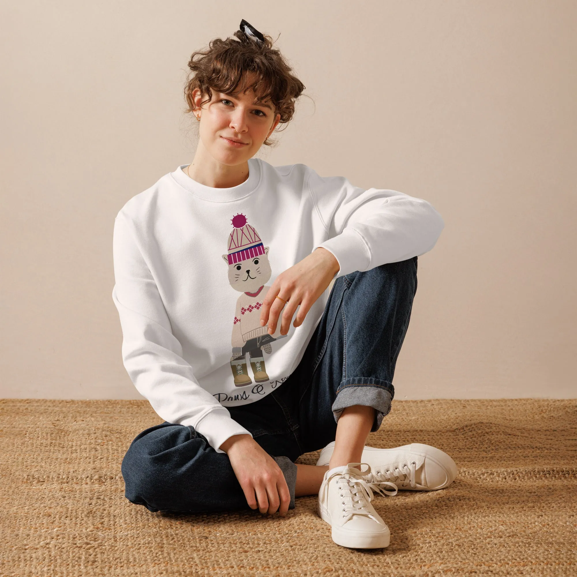 Organic Cotton Cat Design Sweatshirt for Cat Lovers