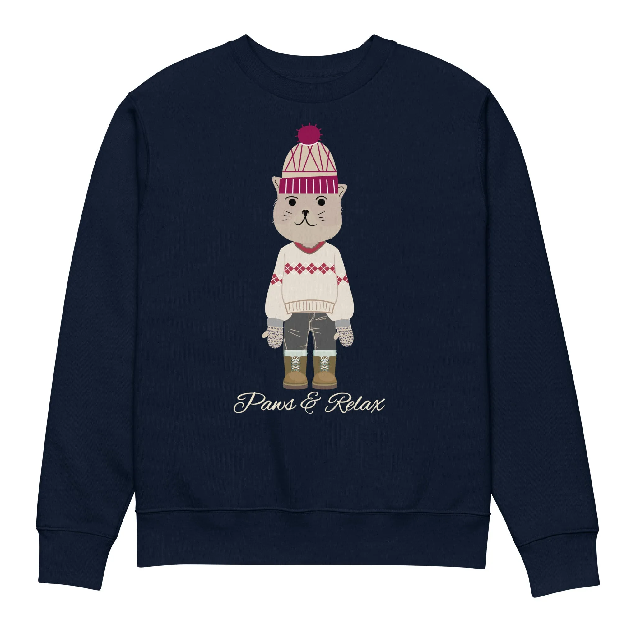 Organic Cotton Cat Design Sweatshirt for Cat Lovers