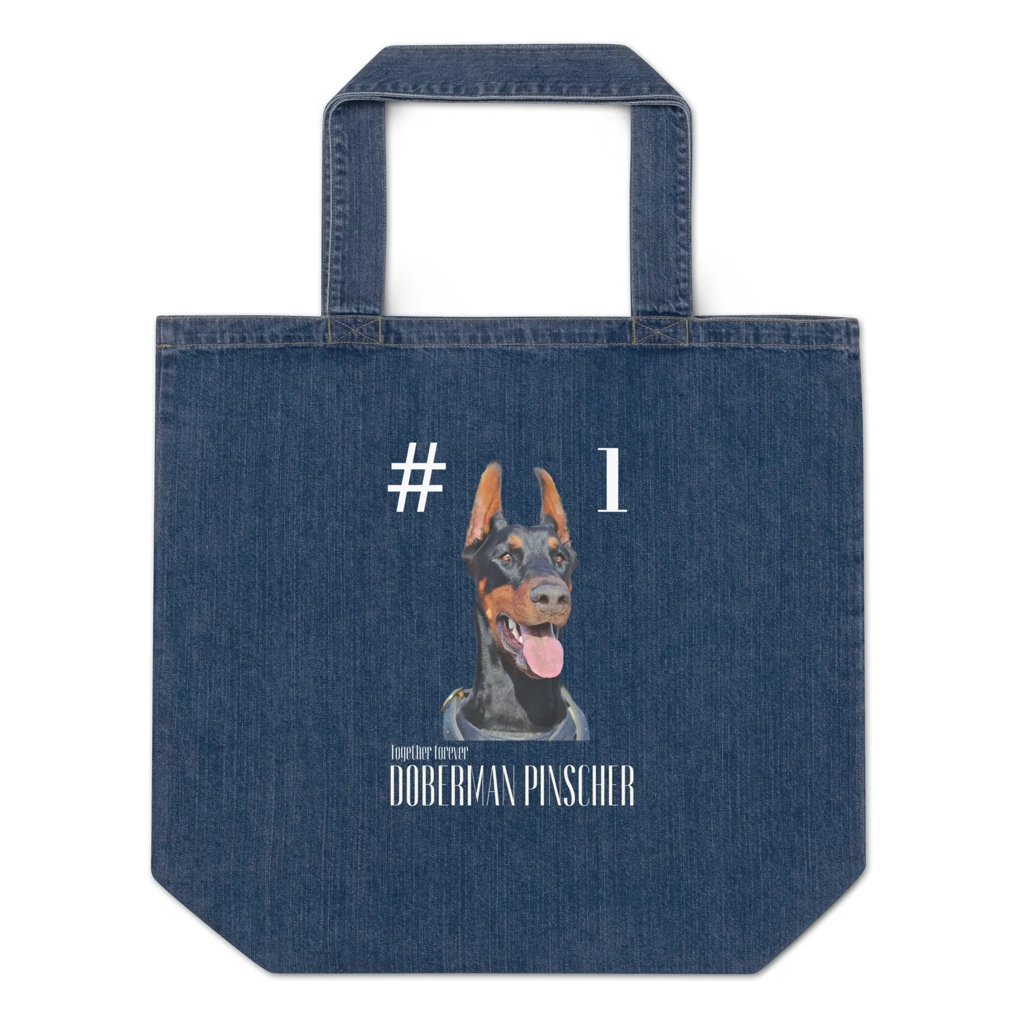 Organic denim tote bag, Doberman Pinscher Lovers