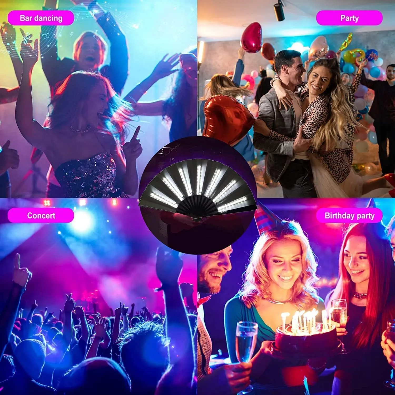 Party Led Hand Fan, Cool Multifunction Props Fan, Boots On The Ground Fans, Light Up Fans for Line Clacking Dancing for Women Foldable (Pink)