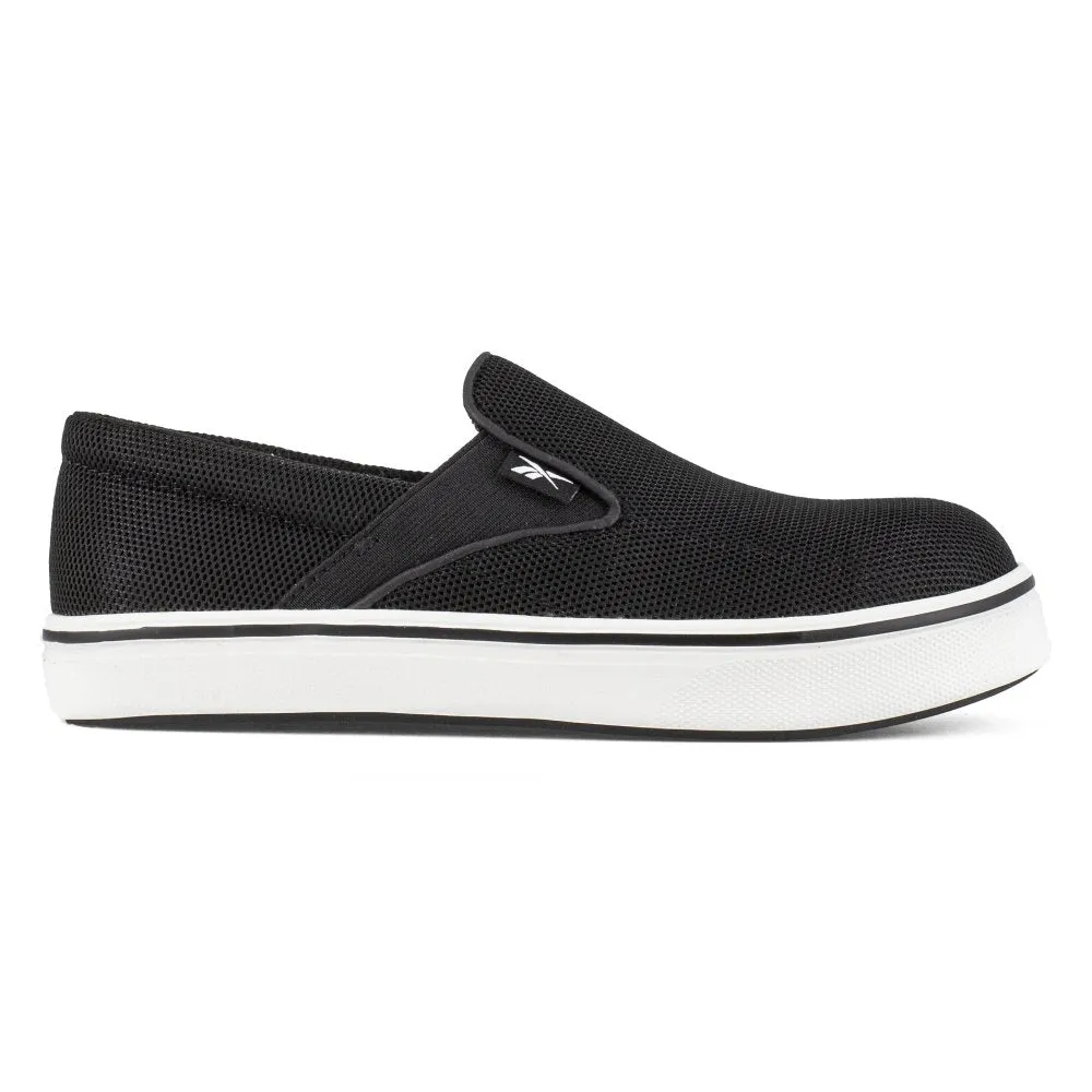 Reebok Slip On Women's Composite Toe Comfortie Work Shoe Rb725 In Black White