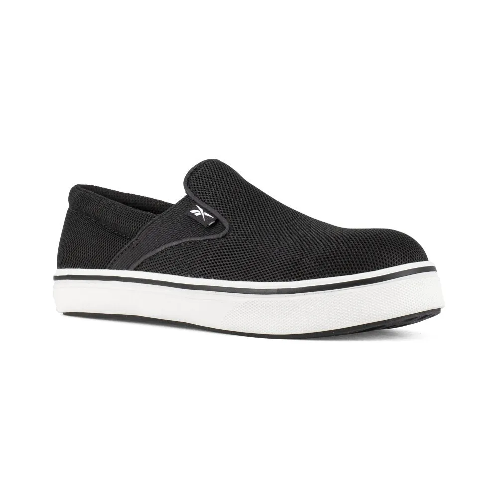 Reebok Slip On Women's Composite Toe Comfortie Work Shoe Rb725 In Black White