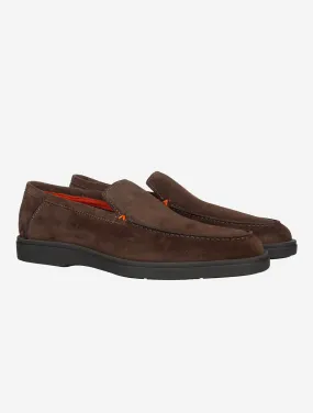 SANTONI Slip On Tumbled Shoe Dark Brown