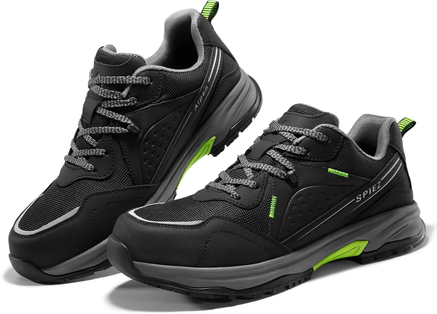 SPIEZ Men's Safety Work Shoes, Oil-Resistant, Non-Slip Composite Toe, Outdoor & Safety Shoes, Black/Green (US 7.5-12)