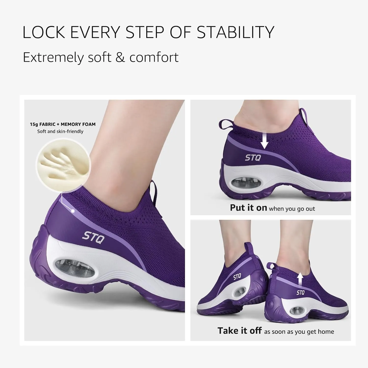 STQ Slip on Walking Shoes for Women Arch Support Mesh Comfy Work Shoes