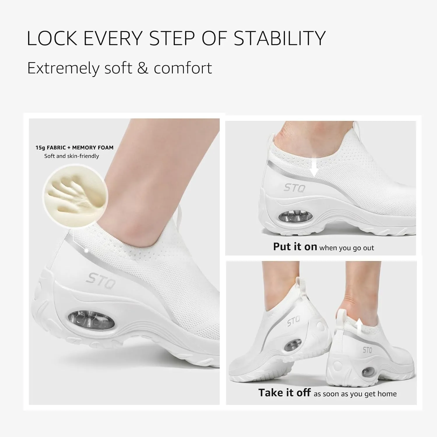 STQ Slip on Walking Shoes for Women Arch Support Mesh Comfy Work Shoes