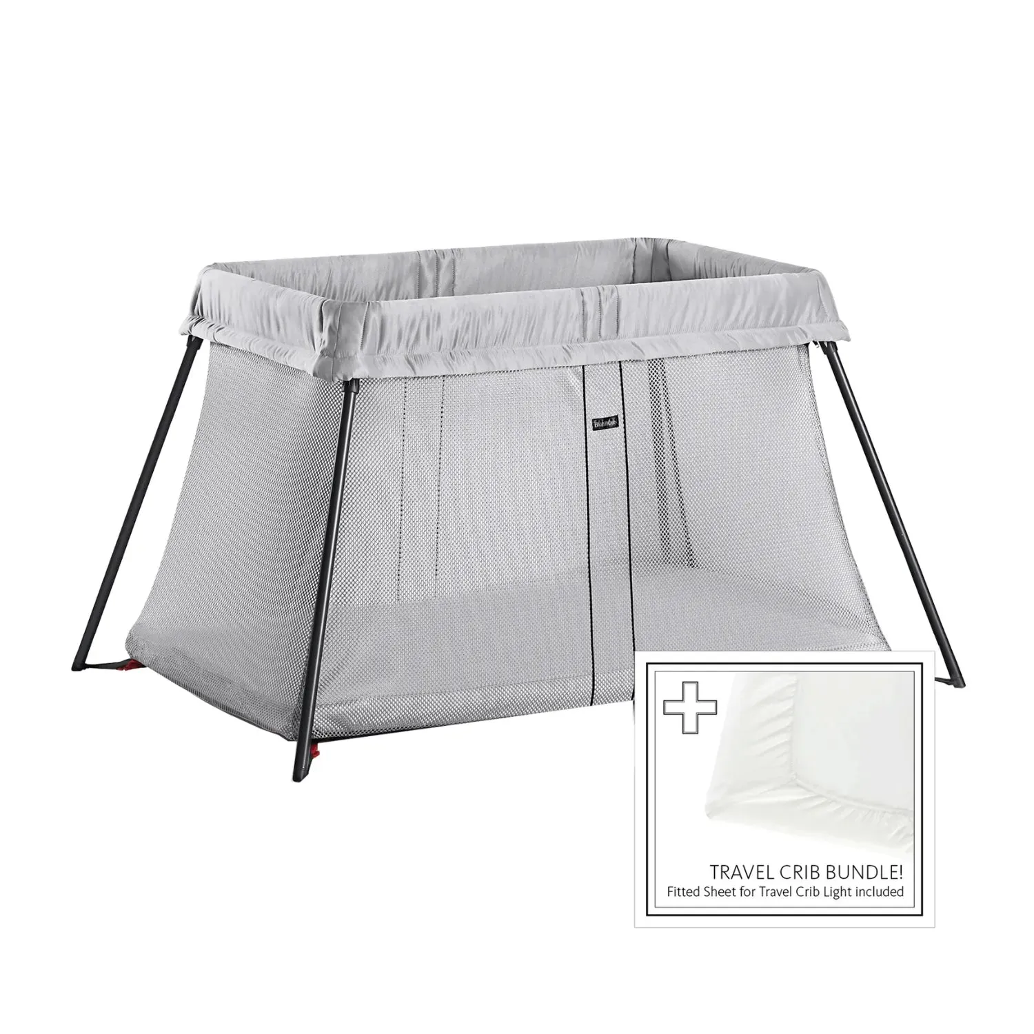 Travel Cot Light with Fitted Sheet - Silver