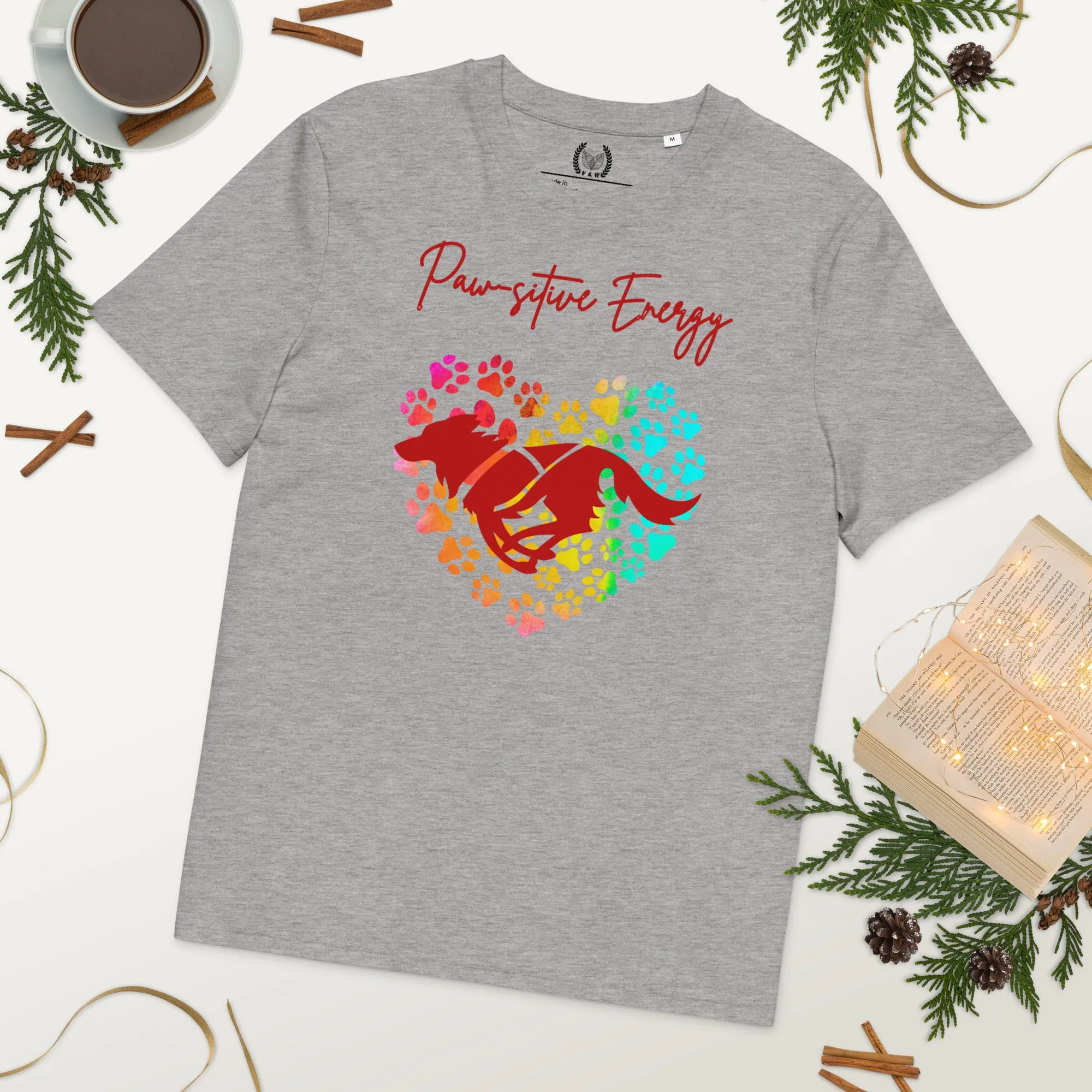 Vegan 100% Organic Cotton 'Paw-sitive Energy' Dog Lover T-Shirt - Eco-Friendly Motivational Pet Apparel