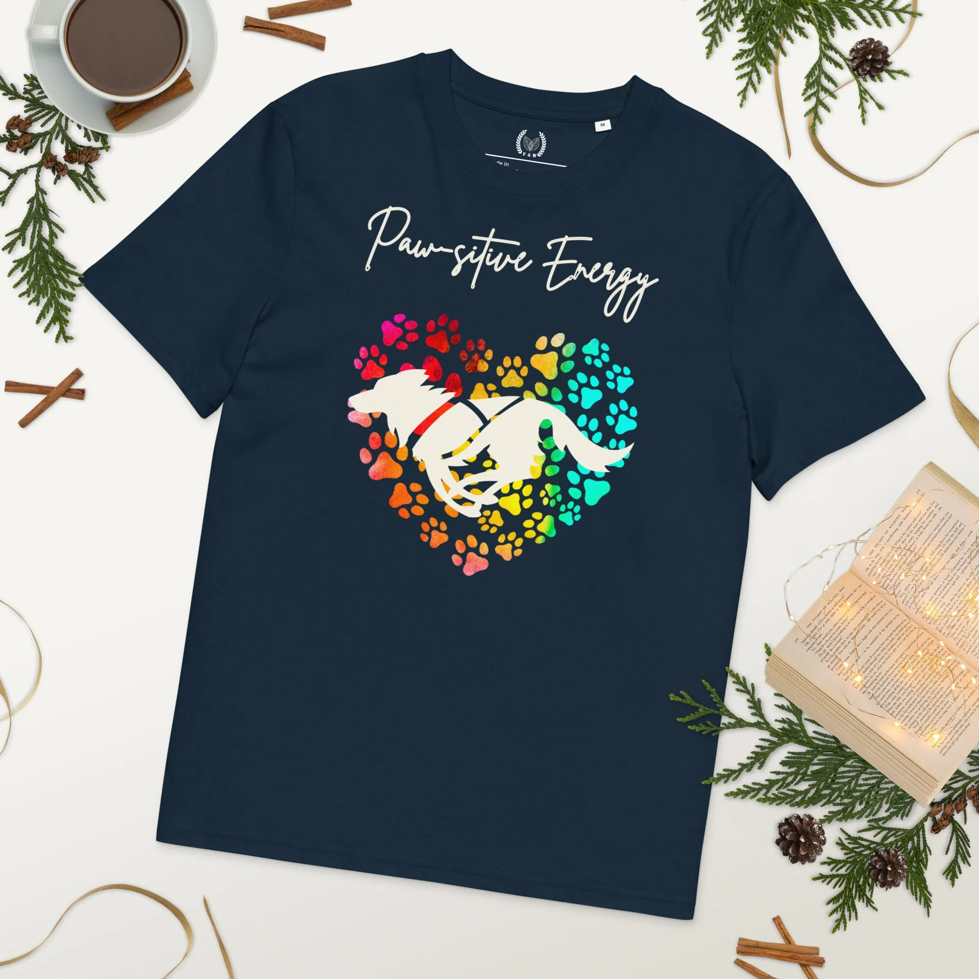 Vegan 100% Organic Cotton 'Paw-sitive Energy' Dog Lover T-Shirt - Eco-Friendly Motivational Pet Apparel