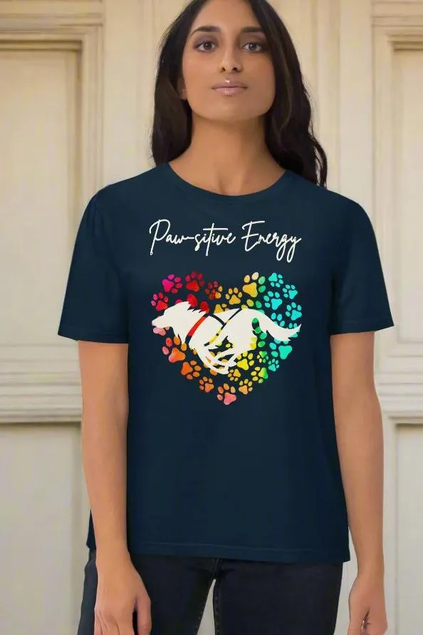 Vegan 100% Organic Cotton 'Paw-sitive Energy' Dog Lover T-Shirt - Eco-Friendly Motivational Pet Apparel