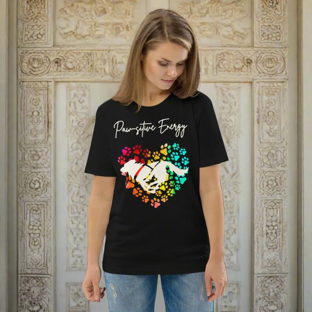 Vegan 100% Organic Cotton 'Paw-sitive Energy' Dog Lover T-Shirt - Eco-Friendly Motivational Pet Apparel