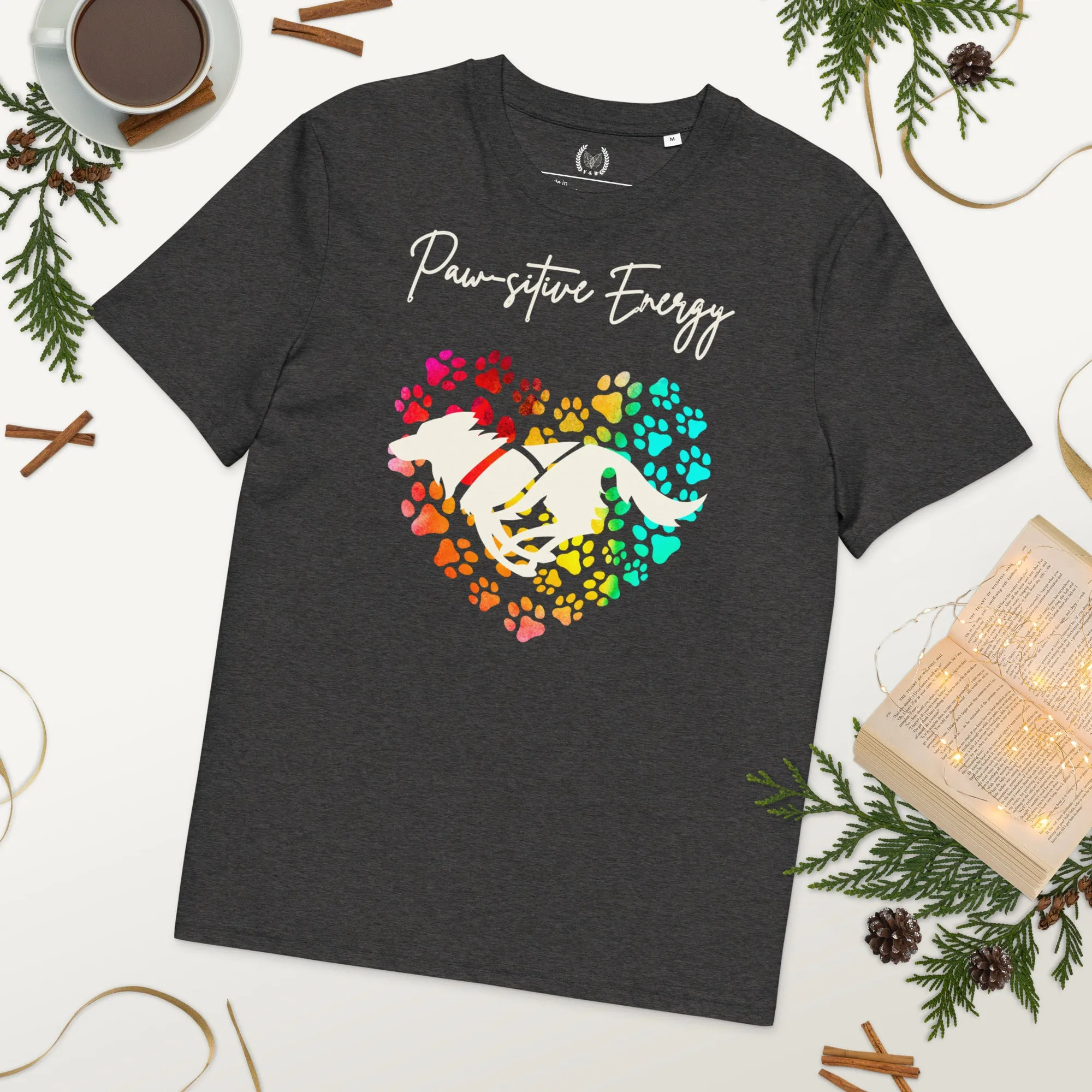 Vegan 100% Organic Cotton 'Paw-sitive Energy' Dog Lover T-Shirt - Eco-Friendly Motivational Pet Apparel