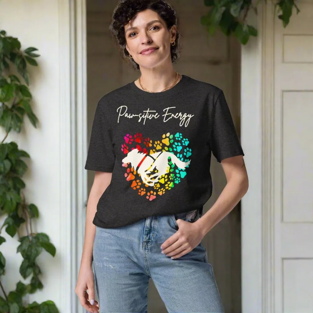 Vegan 100% Organic Cotton 'Paw-sitive Energy' Dog Lover T-Shirt - Eco-Friendly Motivational Pet Apparel