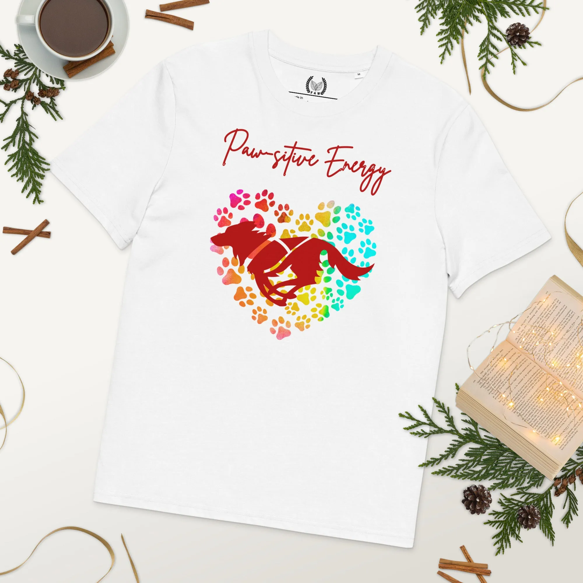 Vegan 100% Organic Cotton 'Paw-sitive Energy' Dog Lover T-Shirt - Eco-Friendly Motivational Pet Apparel