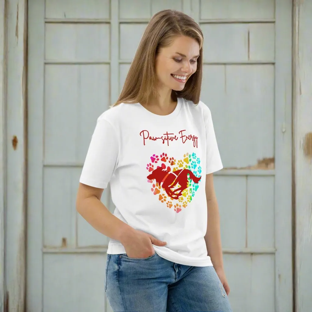 Vegan 100% Organic Cotton 'Paw-sitive Energy' Dog Lover T-Shirt - Eco-Friendly Motivational Pet Apparel