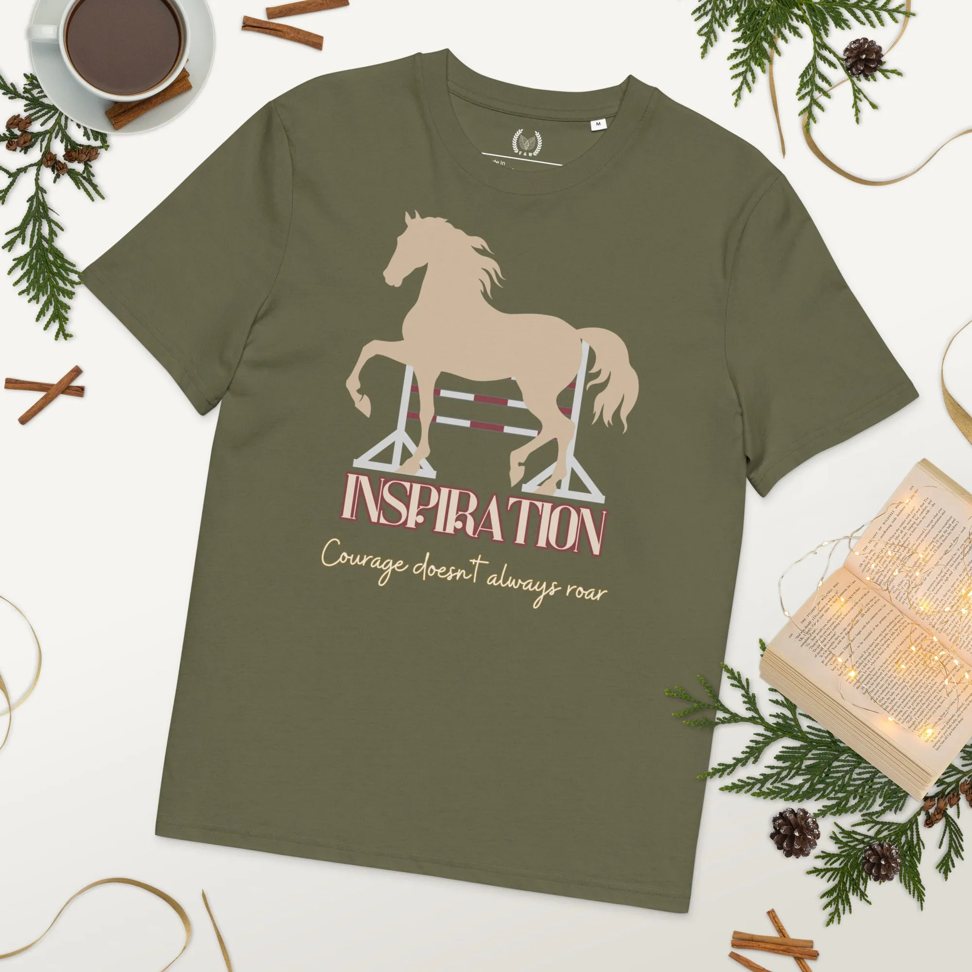 Vegan Organic Cotton Horse Print Tee with 'Inspiration' Quote