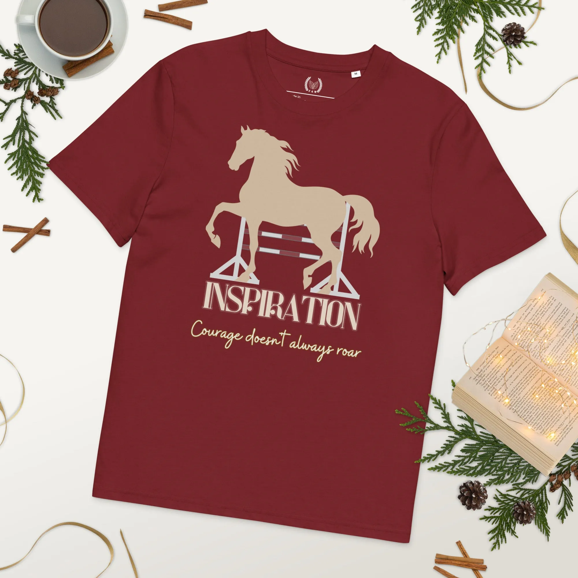 Vegan Organic Cotton Horse Print Tee with 'Inspiration' Quote